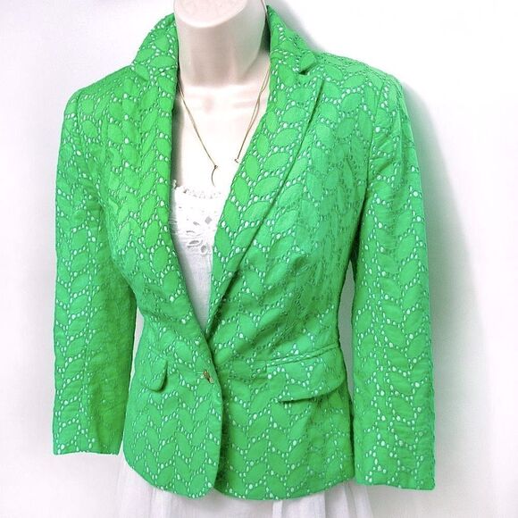 Vince Camuto Spring Green Eyelet Lace Suit Jacket Sz 0 - Picture 4 of 14